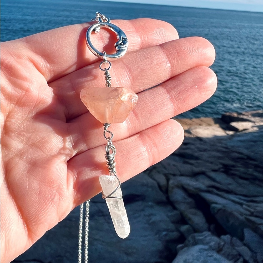Peach Luna Aura Quartz Necklace - Picture 3 of 5